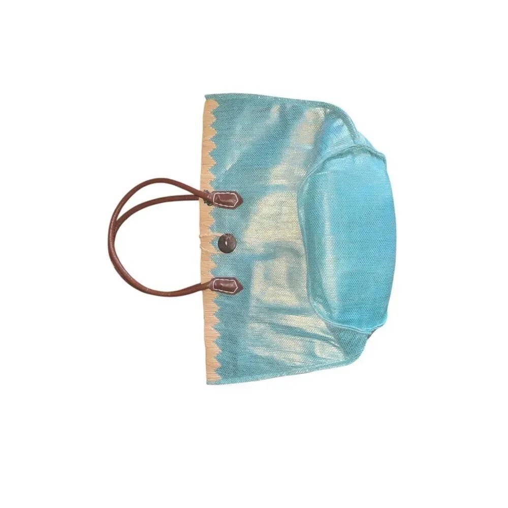 Sun n sand metallic shimmer blue woven straw tote beach bag vacation summer - Picture 4 of 8